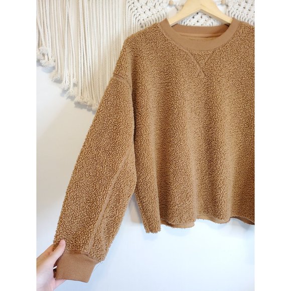 American Eagle Brown Sherpa Crewneck Sweatshirt M - Picture 4 of 6